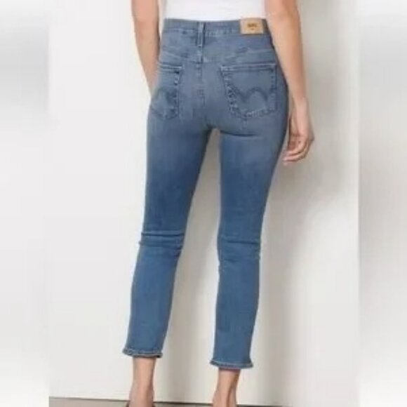 Edwin Elin Crop Straight Jeans Womens 27 Blue Distressed - Picture 2 of 14